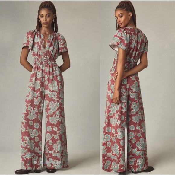 Anthropologie Pants - Anthropologie Somerset Jumpsuit Dark Orange Rust Floral Pockets NEW Size Small